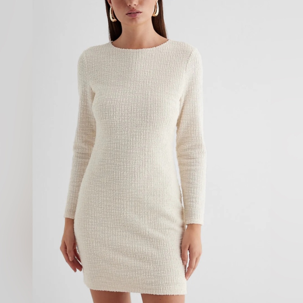NWOT EXPRESS TWEED CREW NECK LONG SLEEVE MINI SHEATH DRESS.